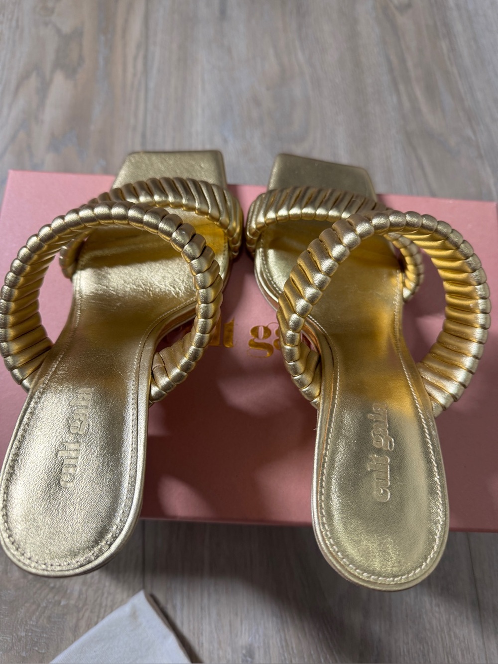 New Cult Gaia Valence Metallic Gold Wrapped O-Ring Heel Sandals Size 37 US 7 - Picture 4 of 12